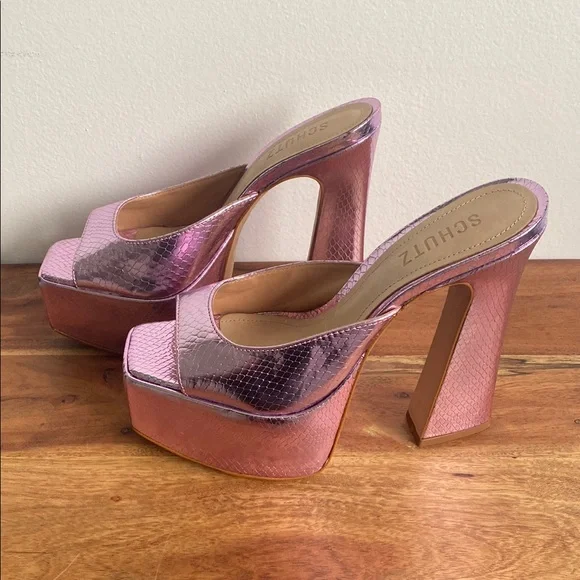 SCHUTZ Pink Platform Peep-Toe Shoes - Picture 4 of 13